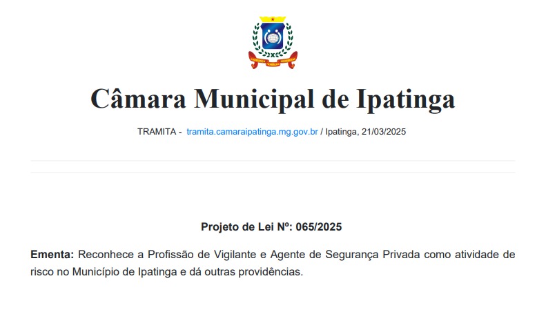 Projeto de Lei Busca Considerações sobre Vigilantes como Profissionais de Risco em Ipatinga