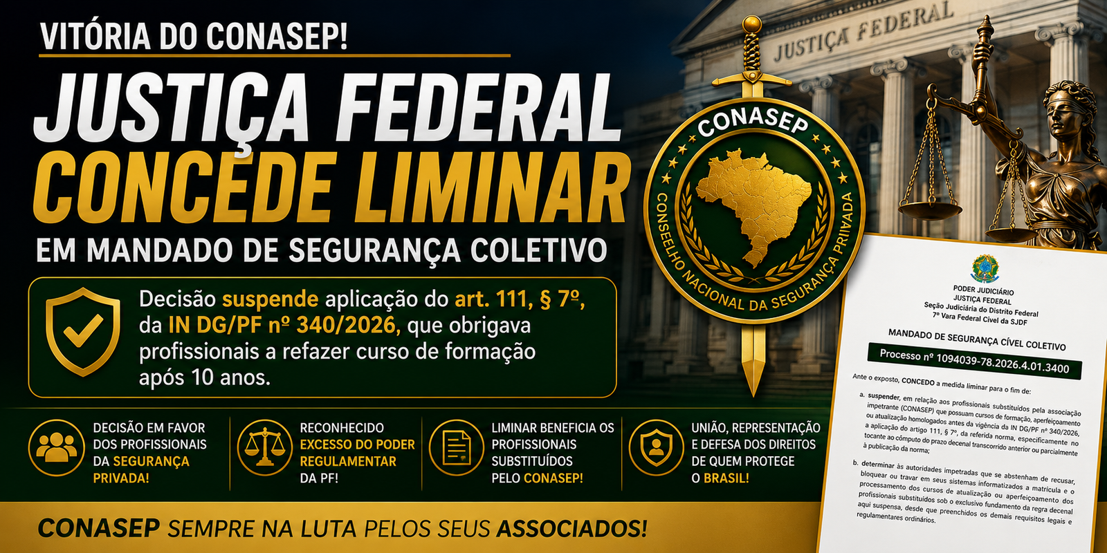 CONASEP OBTÉM LIMINAR HISTÓRICA NA JUSTIÇA FEDERAL CONTRA REGRA DA POLÍCIA FEDERAL QUE OBRIGAVA PROFISSIONAIS A REFAZER CURSO DE FORMAÇÃO APÓS DEZ ANOS